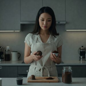 <img src="capsule_powder.jpg" alt="カプセルと粉コーヒーを比較している日本人女性">